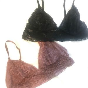Set of TWO Lace Bras / Bralettes - Black & Mauve
